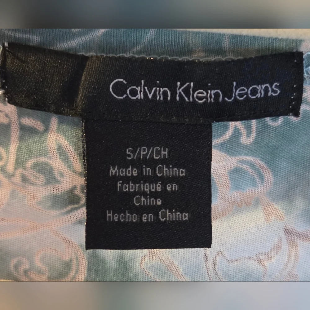Calvin Klein Jeans Y2K Tunic With Shades Of Green & White Tie-Dye Style Size SP - Picture 7 of 7